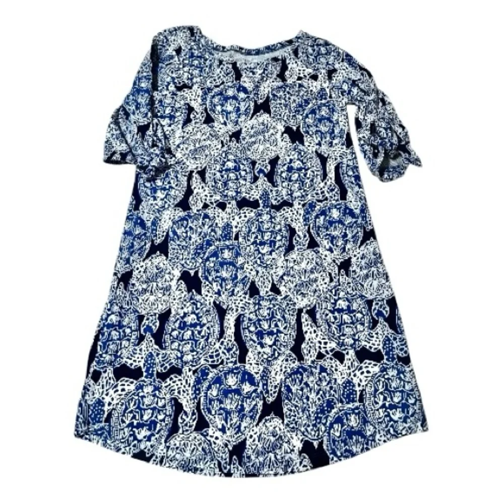 Lilly Pulitzer Preston in Deep Indigo Turtle, Navy, White 3/4 Tie Sleeves size M - Picture 4 of 9